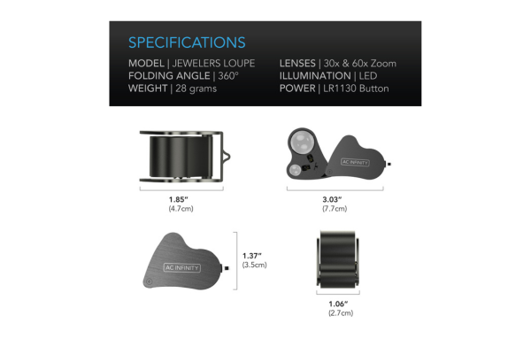 AC INFINITY Jewelers Loupe, Pocket Magnify Glass with LED Light & Dual Lenses