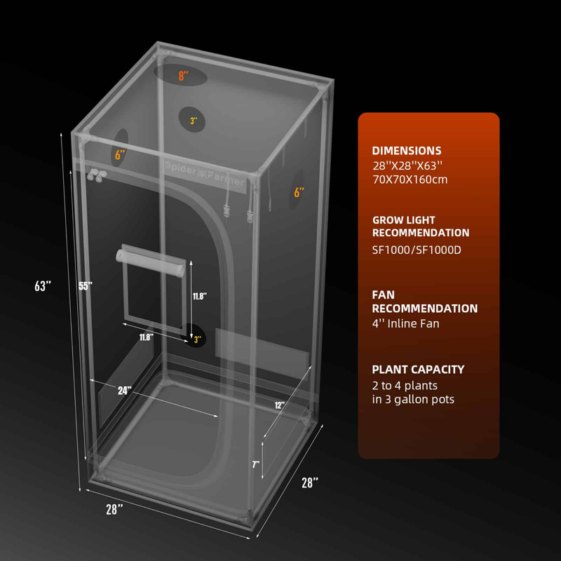Load image into Gallery viewer, Spider Farmer - 2x2 Grow Tent – 1680D Indoor Grow Tent 70x70x160cm