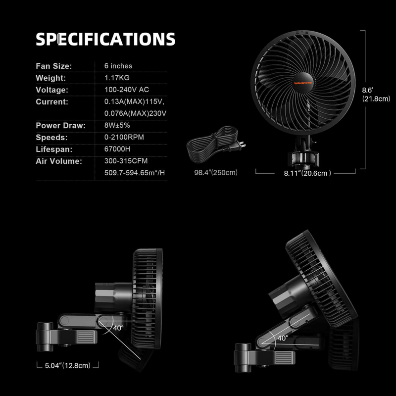 Load image into Gallery viewer, Spider Farmer - 6" Grow Tent Clip Fan EC Motor Oscillating Fan with App Control