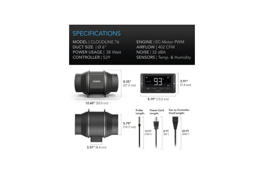 AC Infinity - Cloudline T6 Inline Duct Fan β Temp & Humidity Control β 6"