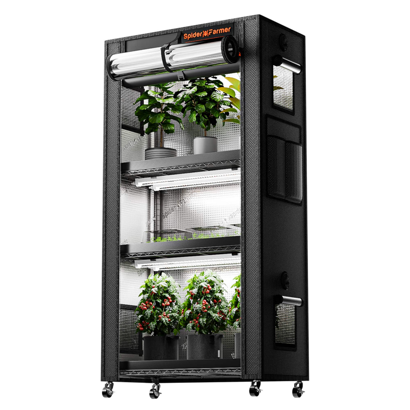 Load image into Gallery viewer, Spider Farmer - 4-Tier Plant Stand with Grow Lights &amp; Grow Tent -108W

