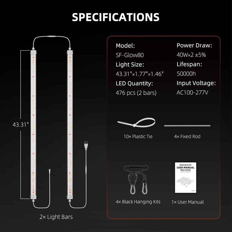 Load image into Gallery viewer, Spider Farmer - Glow80 80W LED Grow Light Bars – Full Spectrum 4x4
