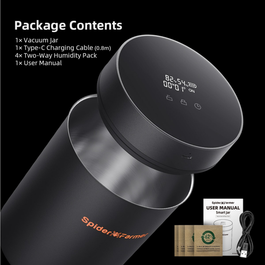 Spider Farmer - 2L Auto-Cure Smart Jar with Vacuum Lid & 62% Humidity Packs