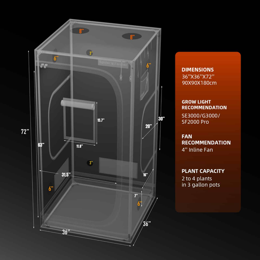 Spider Farmer - 3x3 Grow Tent – 1680D Indoor Grow Tent with Observation Window