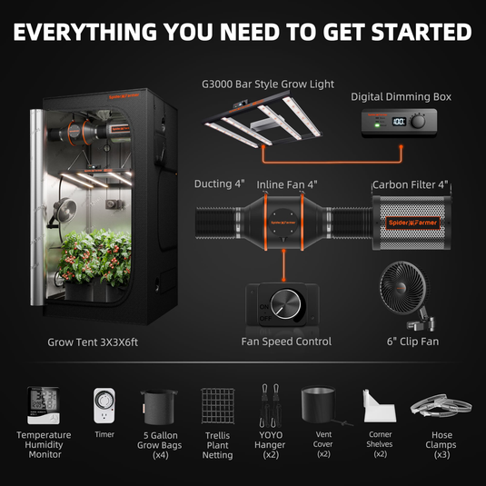 Spider Farmer - 3x3 Complete Grow Tent Kit – G3000 LED & Ventilation System