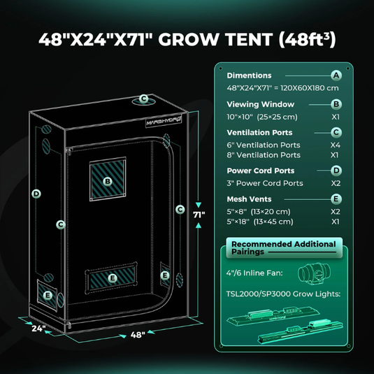 Mars Hydro - TSL 2000 LED Grow Light & 2'x4' Complete Grow Tent Kit, Full Spectrum