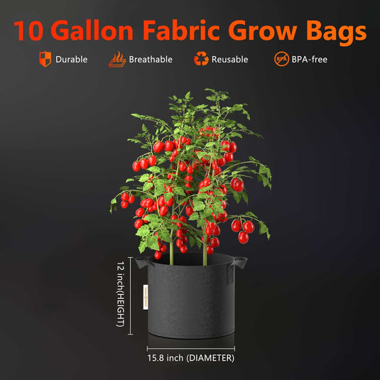 Spider Farmer - 10 Gallon Grow Bags 5-Pack 38L Heavy Duty 300G Fabric Pots with Handles