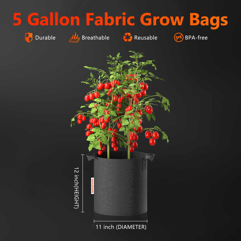 Load image into Gallery viewer, Spider Farmer - 5 Gallon Grow Bags 5-Pack Heavy Duty 300G Fabric Pots with Handles
