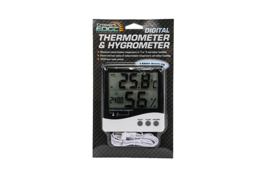 Grower's Edge Large Display Digital Thermometer and Hygrometer - Indoor/Outdoor Tracker